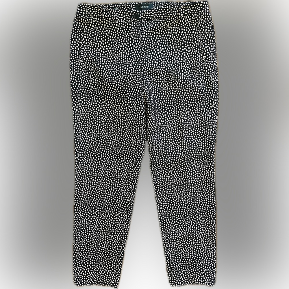 Talbots Hampshire Straight Ankle Pants, Black With Pale Pink Spots, Stretch, 10